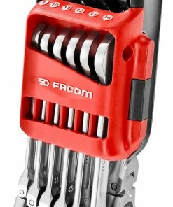 Facom 467BF.JP10 10 Piece Flexible Head Anti-Slip Ratchet Combination Spanner Set 8-19mm