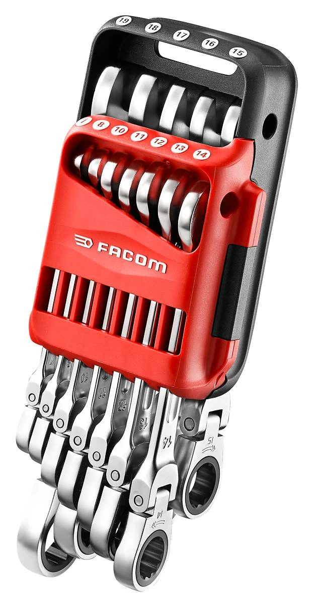 Facom 467BF.JP12 12 Piece Flexible Head Anti-Slip Ratchet Combination Spanner Set 7-19mm 2 Facom 467BF.JP12 12 Piece Flexible Head Anti-Slip Ratchet Combination Spanner Set 7-19mm - Image 2