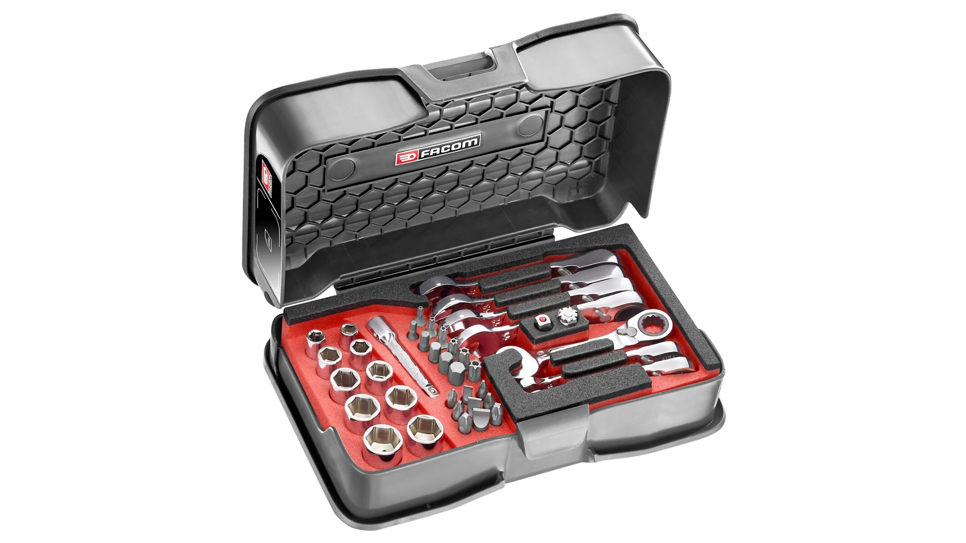 Facom 467BS.BOX Ultra Compact Ratchet Spanner, Socket And Bit Set 1 Facom 467BS.BOX Ultra Compact Ratchet Spanner, Socket And Bit Set