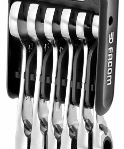 Facom 467BS.JP6 6 Piece Metric Stubby Anti-Slip Ratcheting Spanner Set 8-14mm