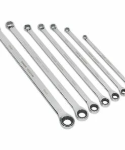 Sealeuy Sealey AK6319 7 Piece Extra Long Double Ring Ratchet / Fixed Spanner Set 8-19mm