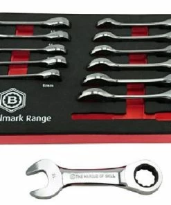 Britool Hallmark BHSRWSET12 12 Piece Stubby Ratchet Combination Spanner Set In Foam Tray