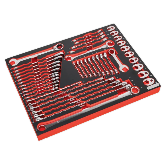 Sealey TBTP11 44 Pce Spanner Set - Combi, Extra Long, Stubby, Ratchet, Crow Foot & Flare Nut 2 Sealey TBTP11 44 Pce Spanner Set - Combi, Extra Long, Stubby, Ratchet, Crow Foot & Flare Nut - Image 2